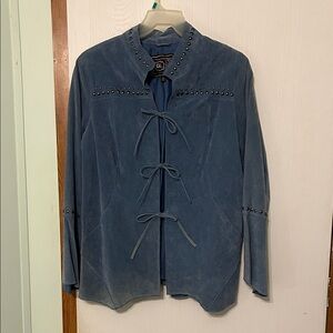 Chi by Falchi Genuine Leather Jacket with Studded Details and Tie Front Size 1X